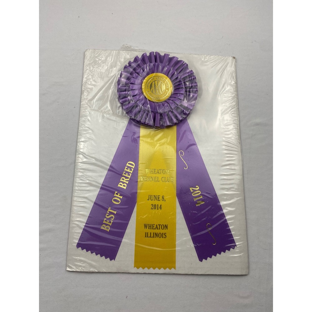 AKC Best of Breed Ribbon Wheaton Kennel Club 2014 Purple Gold Dog Show Award